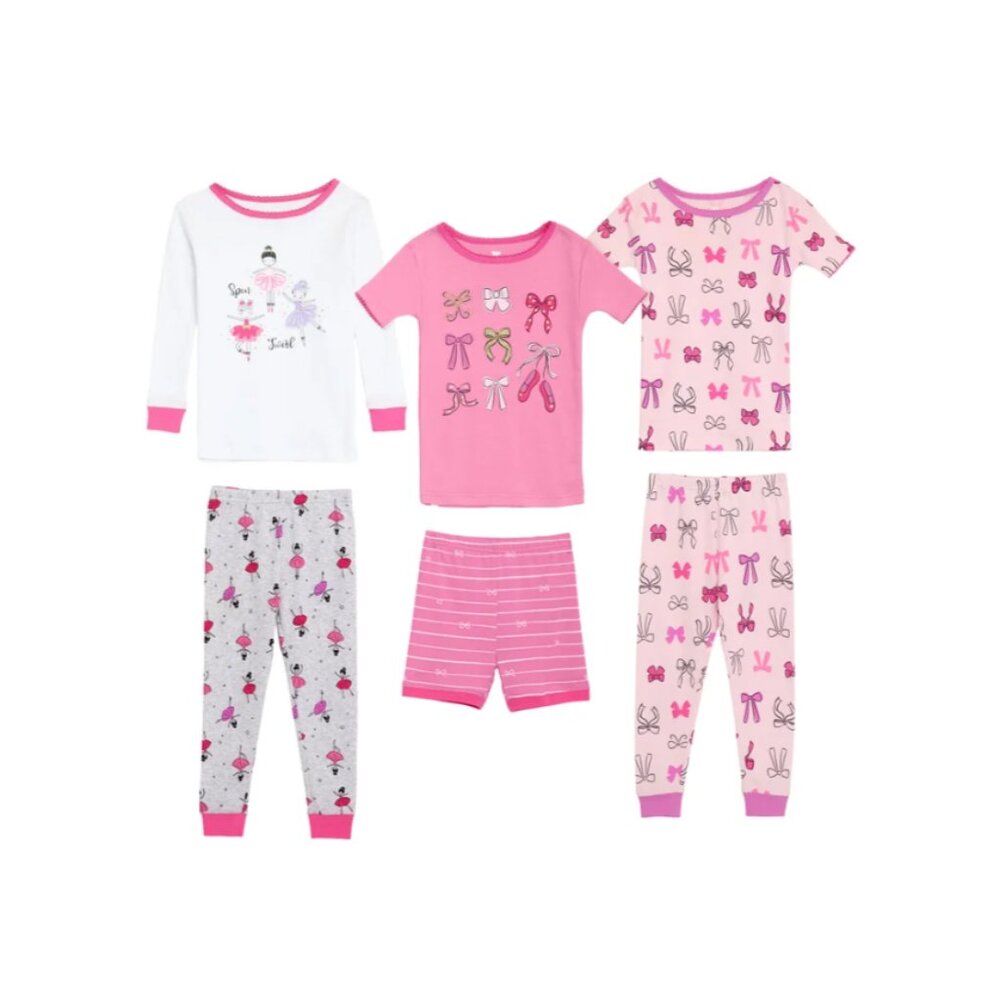 NWT Koala Kids' 6-piece Cotton Pink Bows and Dancers PJ Set Size 4T